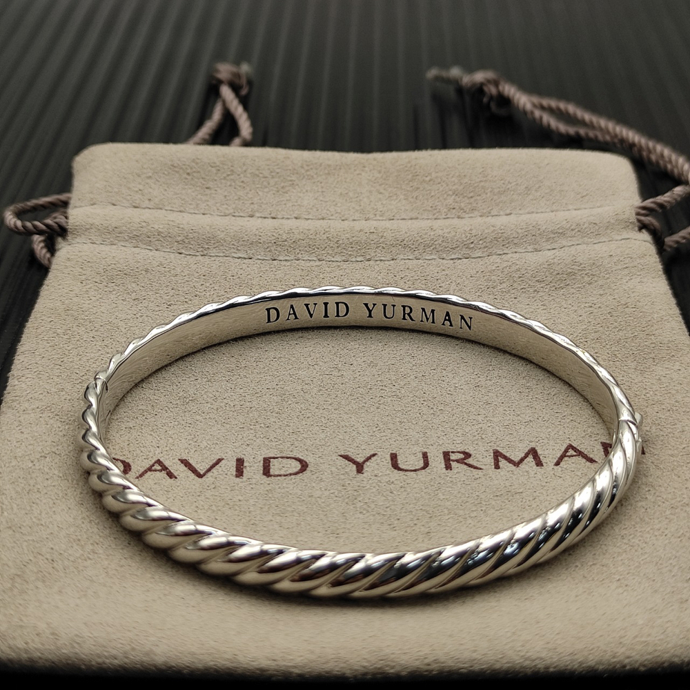 David Yurman Silver 6.2mm Engraved Wave Bangle (No Diamonds)